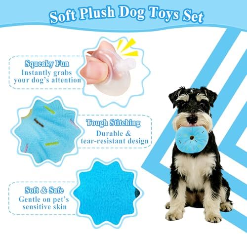 ASOCEA Small Dog Toys 5 Pack, Squeaky Plush Puppy Toys,Blue