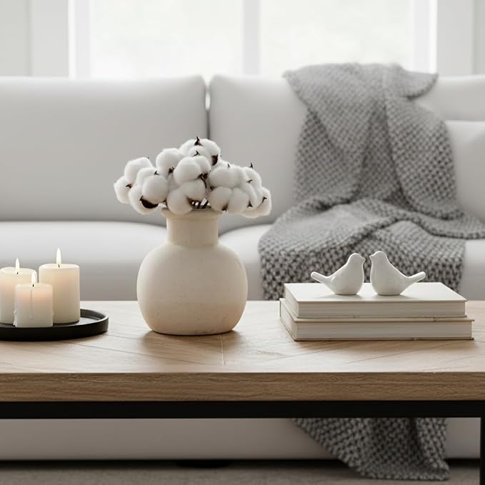 SIDUCAL Ceramic Rustic Farmhouse Vase | 6 Inch Pottery Decorative Boho Flower Vase for Home Decor, Table, Living Room, Bathroom Decoration, Shelf Decor, Mantel, Wedding, White