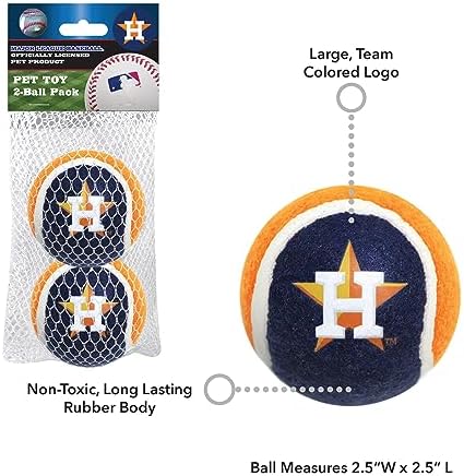 Pets First MLB Houston Astros Tennis Balls for Dogs & Cats - 2 Piece Set with Team Logo in Vibrant Team Color