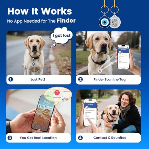 QR Code Pet ID Tags for Dogs & Cats, Guardian Spirit Series 5Pcs, Evil Eye, Hamsa Hand & Celtic Knot Symbols, Scan QR for Instant Location Alerts, Emergency Contact, Dog Collar Charms, Keychain