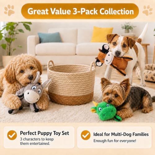 Drmstow 3-Pack Squeaky Plush Dog Toys for Small and Medium Dogs