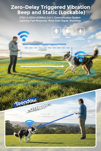 Teendow T800 Pro Wireless Electric Dog Fence with Remote Control, Waterproof Rechargeable Dog Training Collar with Bark Control, HD Display Perimeter Pet Fence Collar