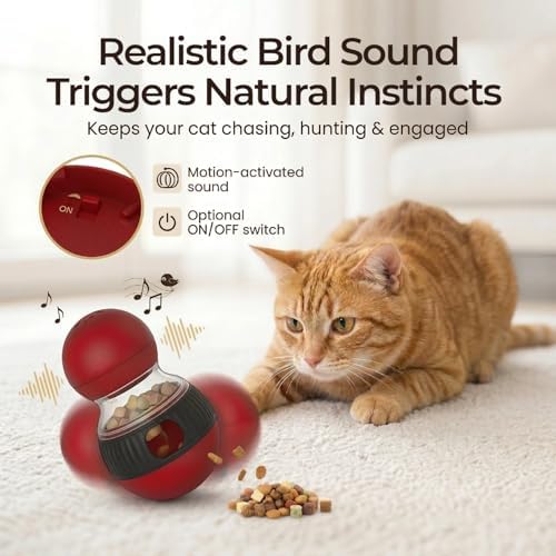Interactive Cat Treat Toys Puzzle Feeder with Fun Bird Sound