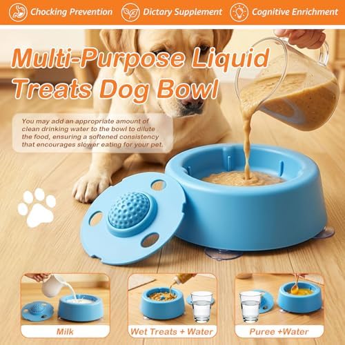 Dog Lick Bowl with Rolling Ball for Liquid with Rolling Ball Interactive Lick Bowl, Anti-Slip Interactive Lick Toy for Wet Food Water & Bone Broth Slow Eating Toy, odorless