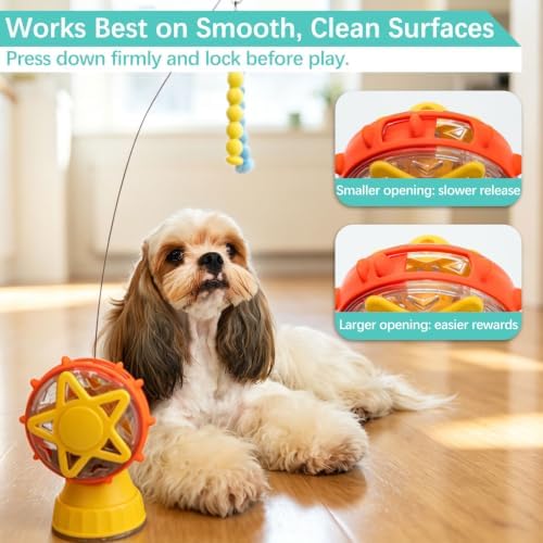 LumoLeaf Interactive Treat Toy for Puppies, Small Dogs & Cats, Treat Dispensing Puzzle Toy with Adjustable Opening, Suction Cup Base & Teaser Wand, Indoor Enrichment Toy for Boredom Relief (Yellow)