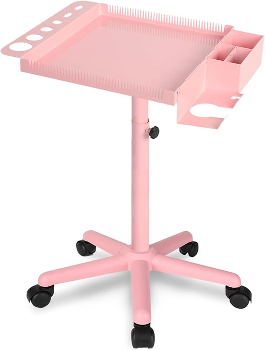 Extension Salon Tray Hair Extension Cart Tray Pink Multi-Function Extensions Rolling Tray with Blow Dryer Holder and Storage Platform
