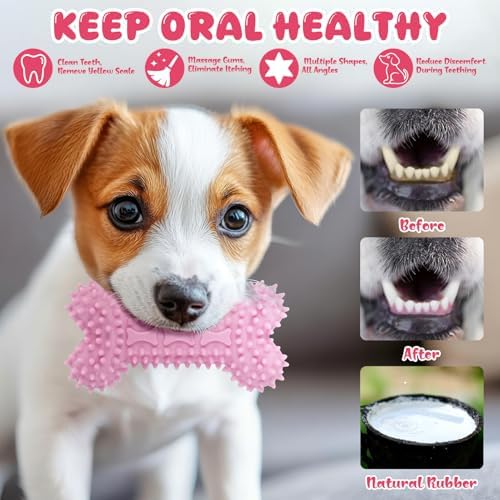 9pcs Pink Puppy Toys for Teething Treat Interactive to Keep Them Busy