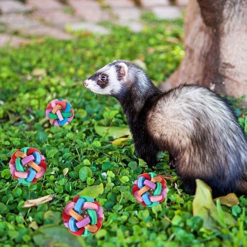 4 Pack Ferret Toys Colorful Bouncy Rubber Balls with Bell Ferret Teeth Grinding Wiggle Ball Interactive Sound Toy Exercise Play Scratch Chew Toys for Indoor Cat Dog Pet(4 Pack)