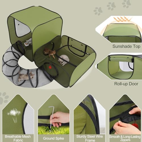 Cat Playpen, 3-in-1 Pop-up Outdoor Cat Enclosure, Green