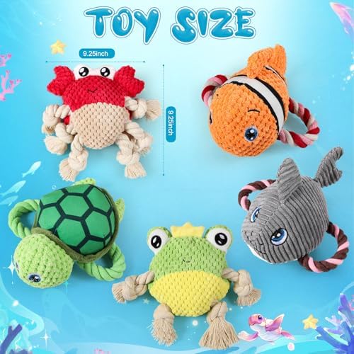 Gemscream 5 Pack Ocean Dog Toys Animal Plush Rope Interactive Tug