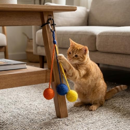 2 Pcs Hanging Cat Toys with Bell Interactive Cat Toy Sisal Rope Ball
