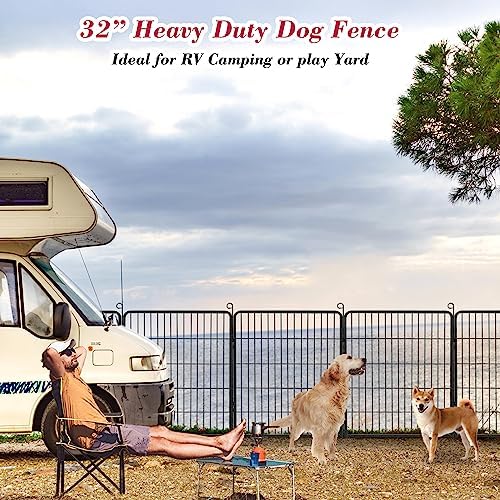 Outdoor Dog Fence Playpen, 32 inch Pet Playpen 12 Panels Puppy Playpen Portable Fences Outdoor Exercise Pen with Doors for RV,Camping,Yard