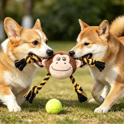 PUPTECK Monkey Dog Squeaky Chew Toys 3 Pack