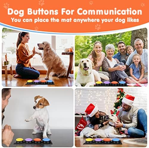 Dog Buttons for Communication,Talking Buttons for Dogs,4 Recordable Sound Buttons + 24 Scene Patterns + 1 Dog Button Mat+ 8 AAA Batteries