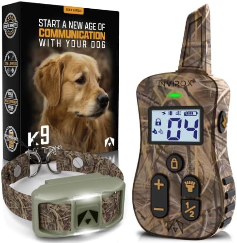 INVIROX Ultra K9 Dog Shock Collar, 124 Levels, Night Light, IP67 Waterproof (Camo, 1 Dog)
