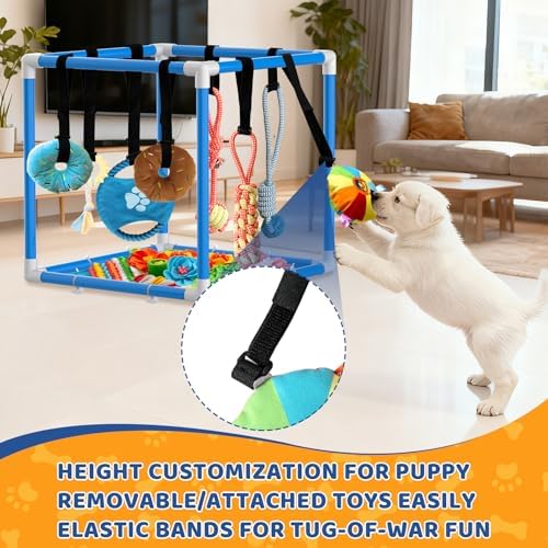 Puppy Play Gym with Snuffle Mat & 8 Toys (Blue,19.6″ x 19.6″ x 19.6″‌)