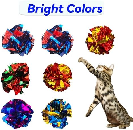 Cat Crinkle Ball Toys 10 Packs for Indoor Cats to Kill Time and Keep Fit, 2.3 Inch Colorful Mylar Crinkle Balls Attract Cats to Swat, Bite, Hunt, Interactive Toys for Cats and Kittens