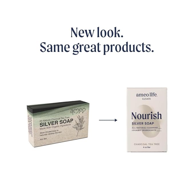 Ameo Life Charcoal Tea Tree Silver Soap with 30 ppm Silver - Naturally Cleanses the Skin, 4 oz Colloidal Silver Soap Bar for Women and Men