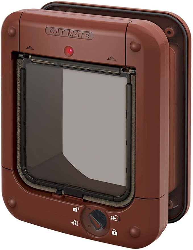 Cat Mate Microchip activated Cat Flap | for up to 30 Cats, Brown | Stores 30 Pet IDs, Weather Resistant, Selective Entry, Keeps Unwanted Animals Out, Easy Installation