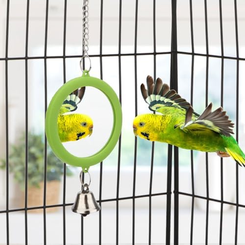 Hypeety Bird Mirror Toy with Bell Interactive Parrot Hanging Mirror, Green