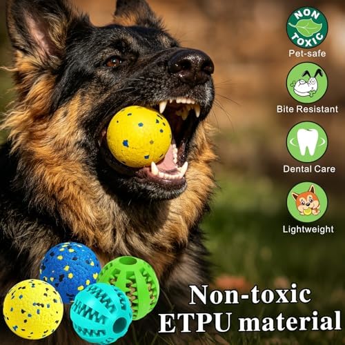Idepet Dog Toy Ball Tennis Balls for Aggressive Chewers,Nontoxic Bite Resistant Toys ETPU High-Bounce Floating Fetch Toys for Teething for Small Medium Dogs (Bluegreen&BlueYellow, 4 Balls-2.75in)