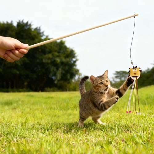 2-Pack Cat Toy Wand Set: Interactive Cat Teaser Wands with Bells and Streamers to Engage Your Cat’s Natural Instincts (Dog and Octopus)