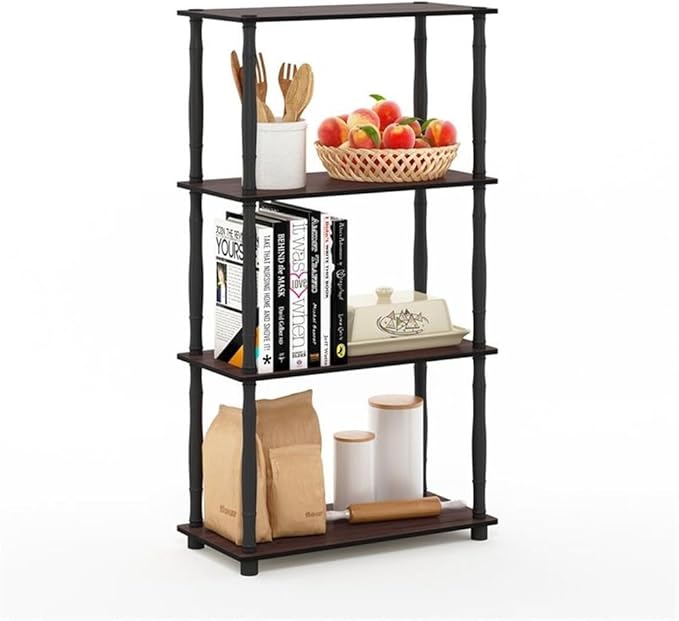 Furinno Turn-N-Tube 4-Tier Multipurpose Shelf Display Rack, Classic Tubes, Dark Cherry/Black | Book Shelf, Corner Shelf, Open Shelves, Classic Tubes, for Organization, Living Room, Home Office