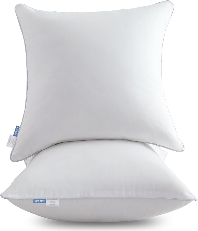 Leeden 18x18 Pillow Inserts Set of 2, Fluffy Square Throw Pillow Inserts | Fluffy Square Decorative Throw Pillows with 100% Cotton Cover for sofas, couches, beds and home decor White Cushion