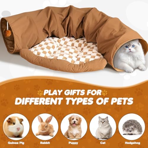 Spardar 2-in-1 Bunny Tunnel Bed, with Removable Mat Hideout, Khaki
