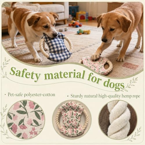Dog Frisbees Cotton Rope Toys Flying Discs 2 Pack, Teething, Soft Polyester Squeaker Toy for Training,Throwing,Chewing and Interacting for Anti Boredom & Anxiety, Easy to Clean