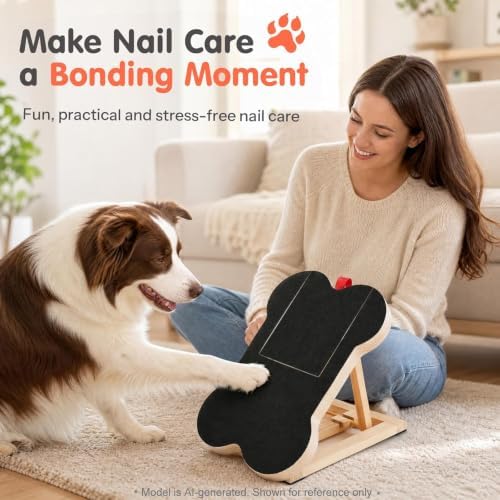 Dog Nail Scratch Board with Treat Dispenser, Wooden Nail File Board for Large Medium Small Dogs, Anti-Slip Sandpaper Pad, Pet Nail Grinder Alternative, Claw Trimmer Tool with Replacement Paper