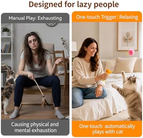 Kzoom Automatic Cat Teaser Launcher, Cat Balls Fetch Toy with Retractable Rope and Fuzzy Ball, Interactive Cat Toys for Indoor Cats, Enrichment Toy(Without Battery)