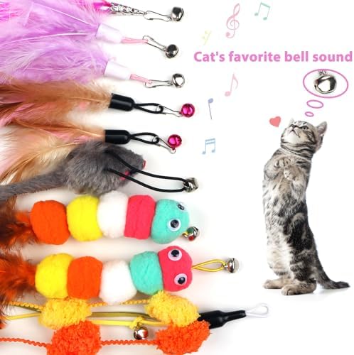QUOZUO Cat Feather Wand Replacement - 12 PCS Toy Refills and Attachments for Cat Toys