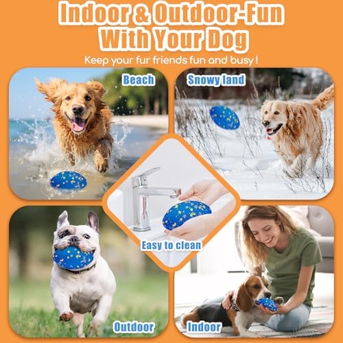 Moonorange 4.72" Indestructible Large Rugby Balls for Aggressive Chewers Durable Olive Bouncy Interactive Football Toy for Dogs Fetch Game Lightweight Floating Outdoor Training, Blue