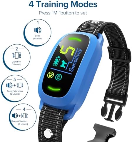 FAFAFROG Dog Bark Collar, Rechargeable Smart Collar, Anti Barking Training Collar with 5 Adjustable Sensitivity Beep Vibration, Bark Collar for Large Medium Small Dogs (Blue)