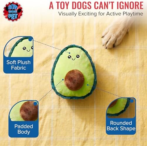Bow Wow - Avocado Plush Dog & Cat Toy with Squeaker | Soft Teeth Teasing Toy for Puppies & Kittens | Interactive Chew & Play Toy for Small to Medium Dogs & Cats | Indoor Plush Pet Toy |All Life Stages