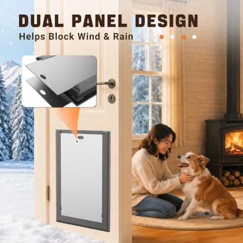 Aluminum Alloy Dog Door, 2 Flap Insulation/Thermal Insulation, Doggy Door for Large Dogs, Closure Panel with Safety Locks