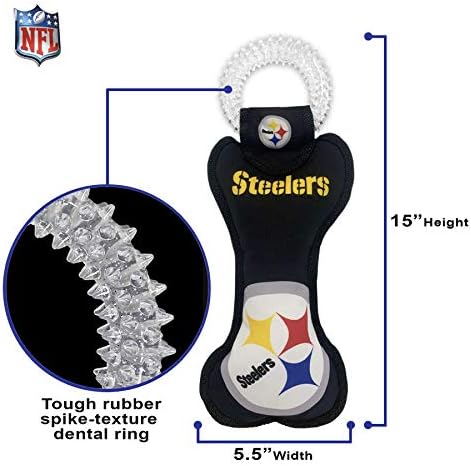 Pets First NFL Pittsburgh Steelers Dental Dog TUG Toy with Squeaker. Tough PET Toy for Healthy Fun, Teething & Cleaning Pet's Teeth & Gum., Team Color, one Size (PIT-3310)