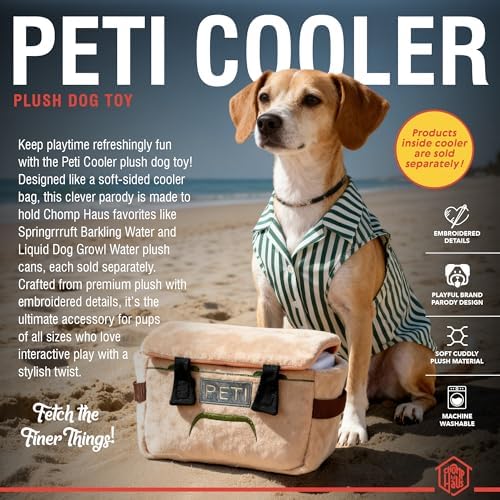 Peti Cooler – Luxurious Parody Plush Dog Toy Cooler with Premium Fabric, Embroidered Details, Holds Chomp Haus Plush Can Toys, Designer-Inspired Gift for Large Dogs & Dog Lovers