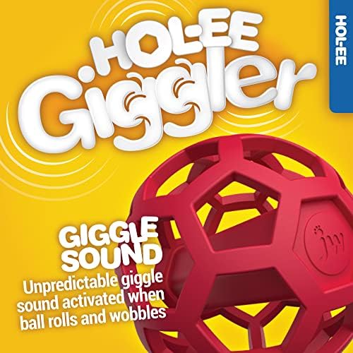JW Pet HOL-ee Giggler Dog Toy Puzzle Ball, Natural Rubber, Medium (4.5 Inch Diameter), Red (Pack of 2)