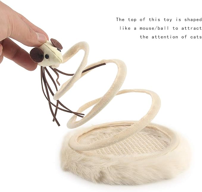 Andiker Interactive Cat Toy, Cat Plush Toy with Spiral Spring Plate and Funny Ball or Mouse Interactive Stainless Steel Spring Rotating Cat Creative Toy to Kill time and Keep Fit (Fish)