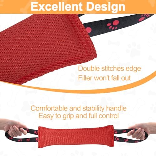 ToLanbbt Dog Tug Toy Bite Jute Pillow Pull Toy with 2 Strong Handles Perfect for Tug of War, Puppy Interactive Play, Tear Resistant Bite Training for Small Medium Large Dogs (Bright Red-Footprint)