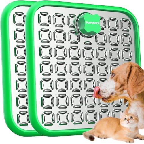 Pawtners Stainless Steel Large Lick Mat for Dogs, 2 Pack, Green