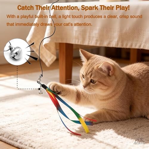 Door Hanging Cat Toys with Suction Cups, Interactive Hanging Feather & Plush Cat Toy with Bell, Assorted Replaceable Refills for Indoor Kitten Hunting Exercise & Boredom Relief (Ribbon)