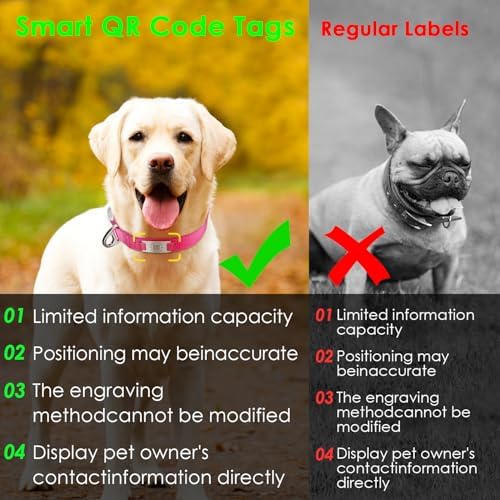 ADVENTUREMORE Smart ID Tag QR Code Nylon Dog Collar - Prevents Small, Medium, Large Dogs from Getting Lost at Night, Displays Owner and Pet Details - Durable, Adjustable, Thick-Rose-Large