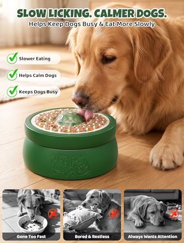 ORDORA Slow Feeder Dog Lick Bowl with Rolling Ball for Liquids and Spreads