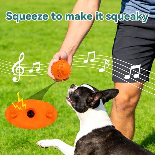 Enjoying Dog Interactive Toy, Engaging Squeaky Ball Toys for All Dogs Playtime, 2-in-1 Dog Plush Squeaky Ball for Playing, Squeak Dog Toy with Plush Cover, Adorable Grin Monster