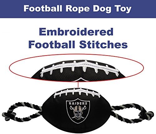 Pets First NFL Raiders Football Dog Toy, Tough Quality Nylon Materials, Strong Pull Ropes, Inner Squeaker, NFL Team Color