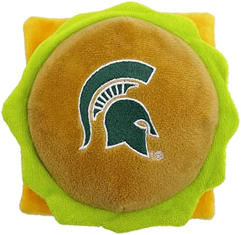 NCAA MICHIGAN STATE SPARTANS CHEESE BURGER PLUSH DOG & CAT SQUEAK TOY - Cutest STADIUM HAMBERGER SNACK Plush Toy for DOGS & CATS with INNER SQUEAKER & Beautiful Football/Basketball Team Name/Logo