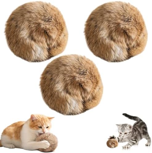 3pcs Rabbit Fur Ball Cat Toy, Soft Fur Fluffy Catnip Toy Ball, Fluffy Catnip Toy Ball, Washable, Chasing Fun, Kickball and Games, Suitable for Indoor Sports